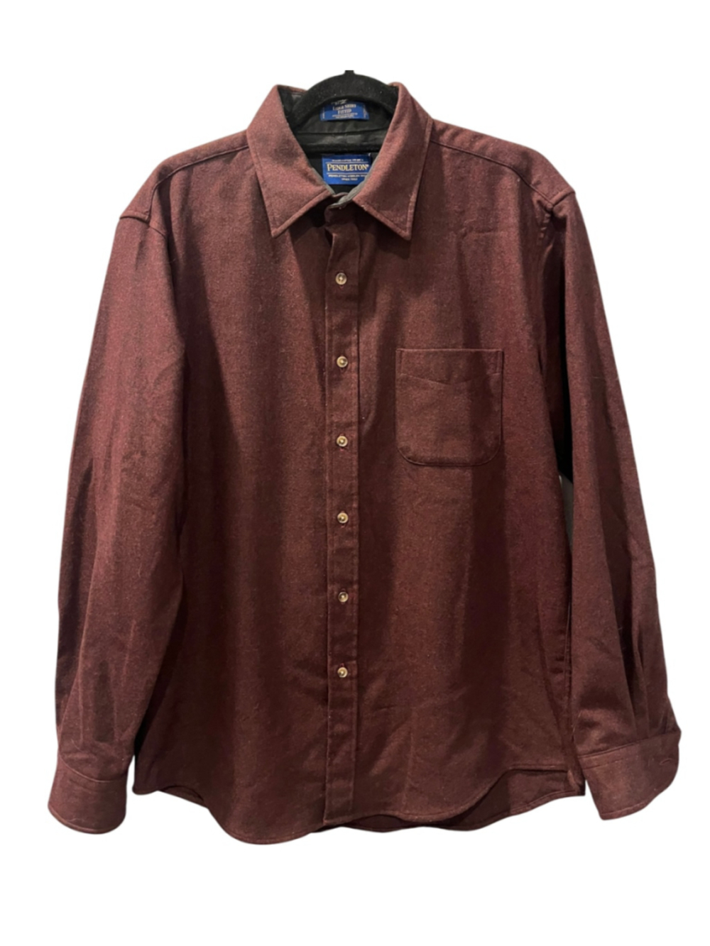 Pendleton Lodge Shirt Mens L Large Fitted Maroon Wool Solid Burgundy Washable